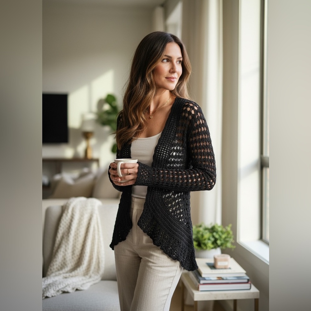 bebe Black Open Weave Cardigan